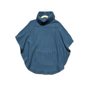 Pure Amici 100% Cashmere Poncho Sweater Blue Turtleneck Kangaroo Pocket Medium